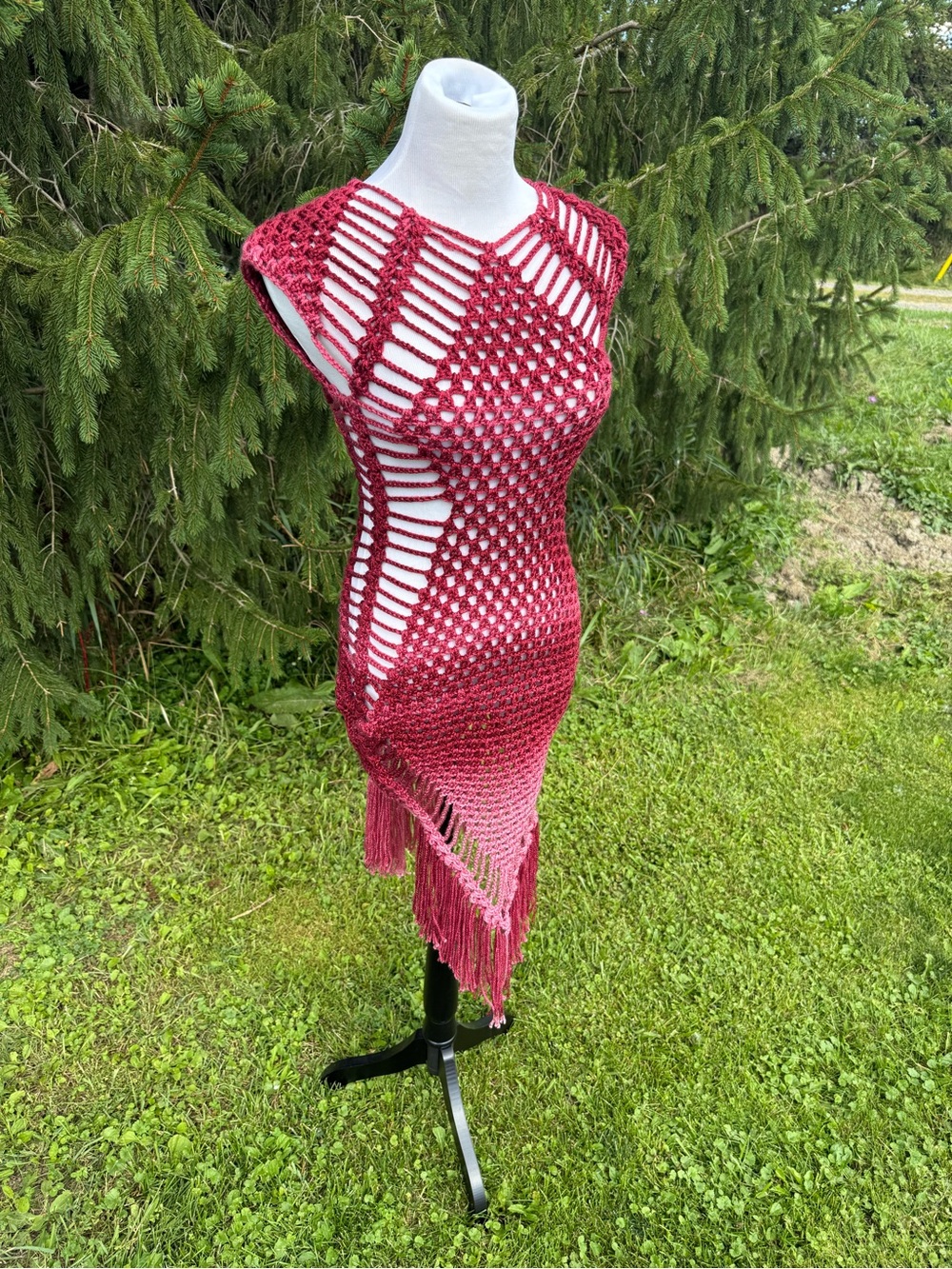 Ombre Wine Crochet Cover-Up Dress